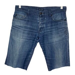 ARMANI JEANS Shorts 32 Light Blue 12” Inseam Raw Hem Button Fly